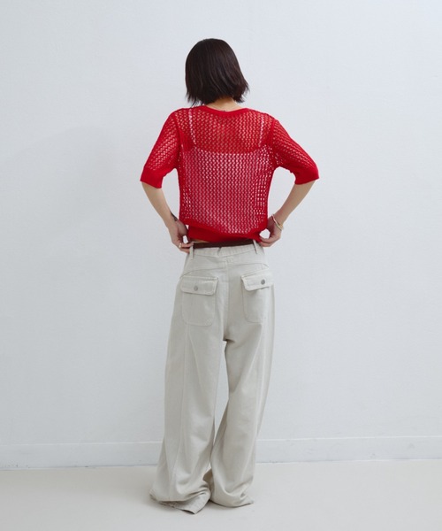 ANF.MUU(アンフムー)の「透かし編みヘンリーネックニット(Tシャツ/カットソー・レディース・ブラック/ライトブルー/ホワイト/レッド・FREE)」の20枚目の写真