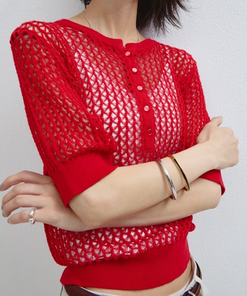 ANF.MUU(アンフムー)の「透かし編みヘンリーネックニット(Tシャツ/カットソー・レディース・ブラック/ライトブルー/ホワイト/レッド・FREE)」の17枚目の写真