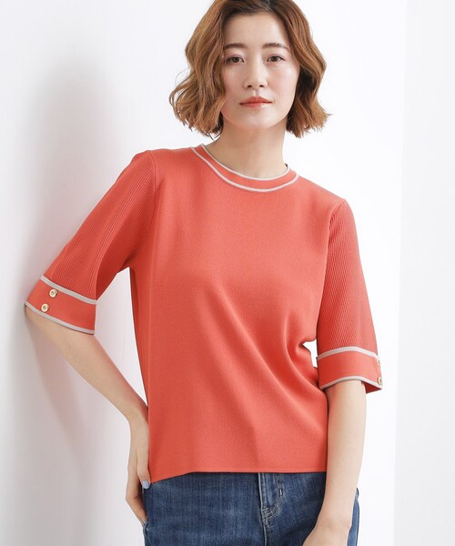 grove（グローブ）の「【貴島明日香さん着用】やわらかドライタッチ 袖メッシュ編みニット（ニット/セーター・レディース・グレー/ネイビー/レッド系/ブラック系4/オフホワイト・03/02/01/05/04）」の5枚目の写真