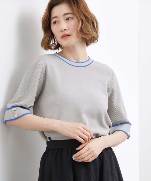 grove（グローブ）の「【貴島明日香さん着用】やわらかドライタッチ 袖メッシュ編みニット（ニット/セーター・レディース・グレー/ネイビー/レッド系/ブラック系4/オフホワイト・03/02/01/05/04）」の3枚目の写真