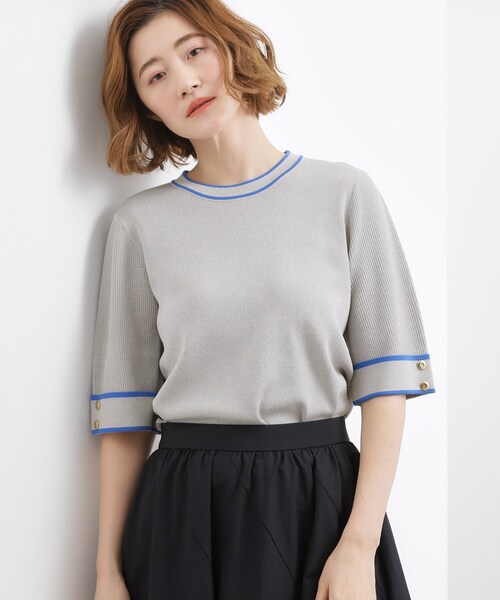 grove（グローブ）の「【貴島明日香さん着用】やわらかドライタッチ 袖メッシュ編みニット（ニット/セーター・レディース・グレー/ネイビー/レッド系/ブラック系4/オフホワイト・03/02/01/05/04）」の12枚目の写真