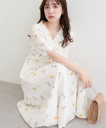 natural couture | Vネックギャザーワンピース(ワンピース)