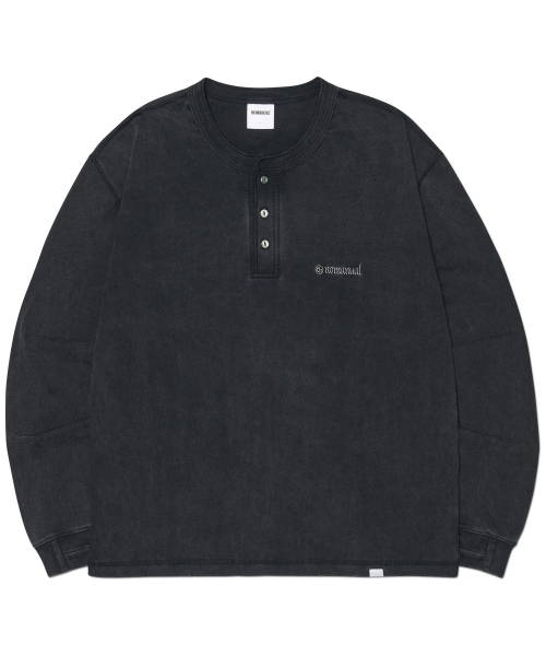 NOMANUAL(NOMANUAL)の「DAMAGED HENLEY NECK SHIRT - WASHED BLACK(Tシャツ/カットソー・レディース・その他・LARGE/MEDIUM/SMALL/X-LARGE)」の1枚目の写真