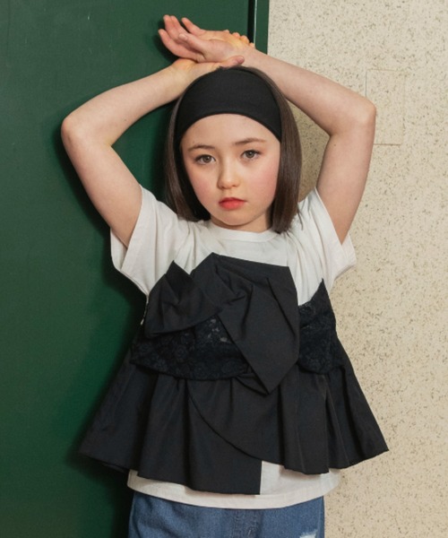 EDWIN(エドウィン)の「【Ou? by EDWIN】切替デザイン半袖Tシャツ(Tシャツ/カットソー・キッズ・ブラック/アイボリー・140/130/110/150/90/120/100)」の1枚目の写真