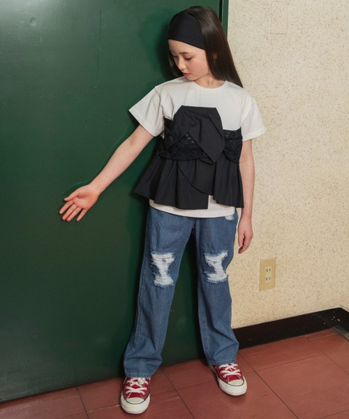 EDWIN(エドウィン)の「【Ou? by EDWIN】切替デザイン半袖Tシャツ(Tシャツ/カットソー・キッズ・ブラック/アイボリー・140/130/110/150/90/120/100)」の3枚目の写真