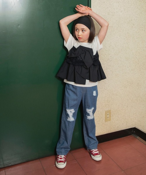 EDWIN(エドウィン)の「【Ou? by EDWIN】切替デザイン半袖Tシャツ(Tシャツ/カットソー・キッズ・ブラック/アイボリー・140/130/110/150/90/120/100)」の4枚目の写真