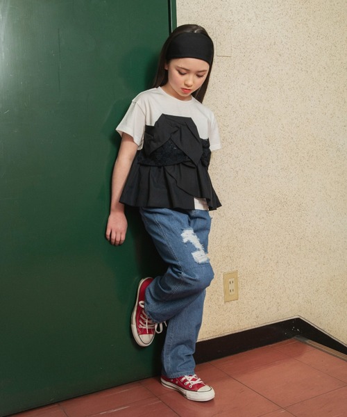 EDWIN(エドウィン)の「【Ou? by EDWIN】切替デザイン半袖Tシャツ(Tシャツ/カットソー・キッズ・ブラック/アイボリー・140/130/110/150/90/120/100)」の5枚目の写真