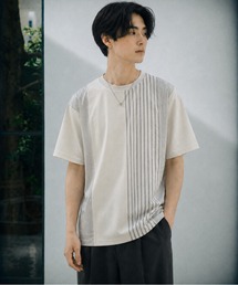 スムース 前身頃 異素材切替クルーTシャツ