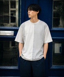 スムース 前身頃 異素材切替クルーTシャツ