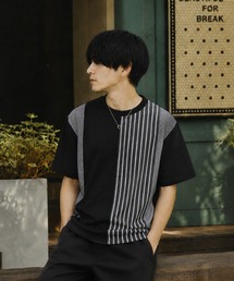 スムース 前身頃 異素材切替クルーTシャツ
