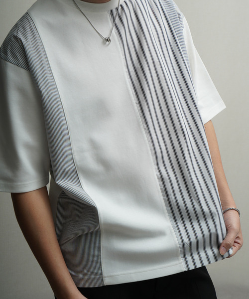 NILWAY(ニルウェイ)の「スムース 前身頃 異素材切替クルーTシャツ(Tシャツ/カットソー・メンズ・オフホワイト/ブラック/ベージュ・MEDIUM/LARGE/X-LARGE)」の15枚目の写真