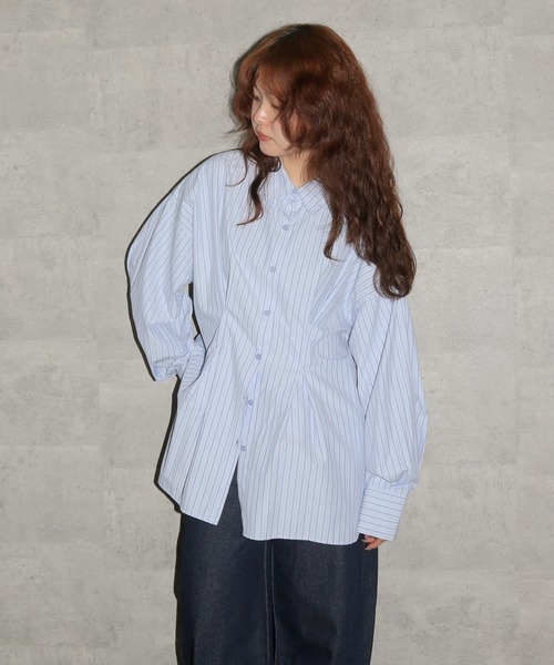 cheriella（シェリエラ）の「【cheriella】ウエストタックストライプシャツ　WAIST TUCK STRIPE SHIRT（シャツ/ブラウス・レディース・ピンク/ブルー・FREE）」の4枚目の写真