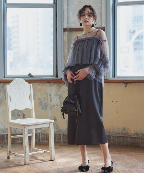 Callarus(カラルス)の「2点セットアップドレス(ノーカラージレ+チュールフリルドッキングワンピース)〔Callarus〕(ドレス・レディース・ブラック/ブラック×グレー・S/M/L)」の17枚目の写真