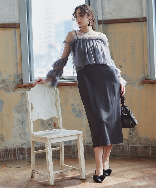 Callarus(カラルス)の「2点セットアップドレス(ノーカラージレ+チュールフリルドッキングワンピース)〔Callarus〕(ドレス・レディース・ブラック/ブラック×グレー・S/M/L)」の20枚目の写真
