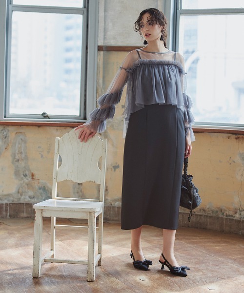 Callarus(カラルス)の「2点セットアップドレス(ノーカラージレ+チュールフリルドッキングワンピース)〔Callarus〕(ドレス・レディース・ブラック/ブラック×グレー・S/M/L)」の22枚目の写真