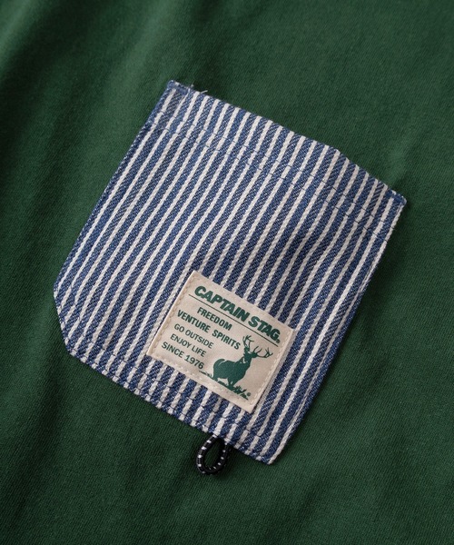 CAPTAIN STAG(キャプテンスタッグ)の「【76】【CAPTAIN STAG/キャプテンスタッグ】ピスネーム付 布帛ポケット クルーネック Tシャツ/ユニセックス/レディース/メンズ(Tシャツ/カットソー・メンズ・ブラック/グリーン/ホワイト/ブルー・M/L)」の7枚目の写真