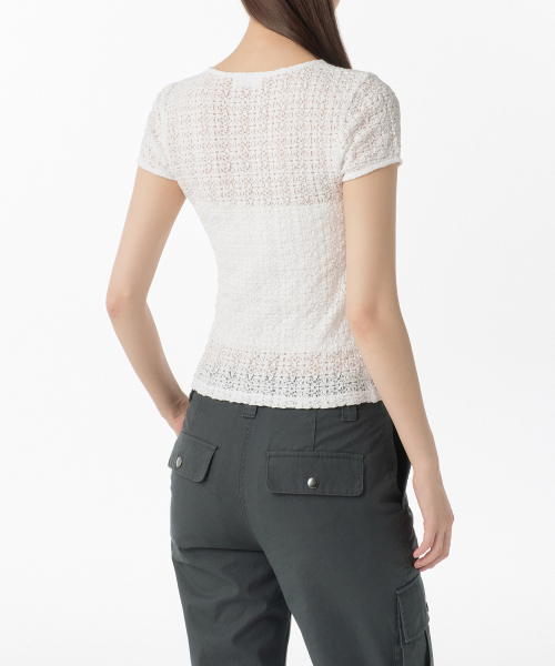 MUSINSA STANDARD WOMAN（ムシンサスタンダードウーマン）の「ウィメンズフローラルレーススリムTシャツ[ホワイト]（Tシャツ/カットソー・レディース・その他・X-SMALL/SMALL/MEDIUM/LARGE）」の2枚目の写真
