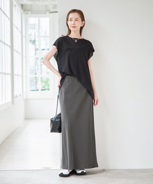 U by SPICK&SPAN（ユーバイスピックアンドスパン）の「フィブリルロングスカート（スカート・レディース・ホワイト/チャコールグレー/カーキ・FREE）」の7枚目の写真