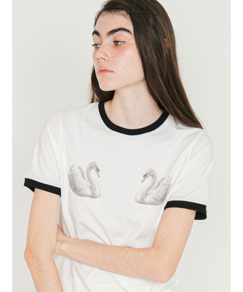 SORIN(ソリン )の「Swan Printed T-shirt/スワンプリント Tシャツ(Tシャツ/カットソー・レディース・グレー/ホワイト/サックスブルー・38)」の2枚目の写真