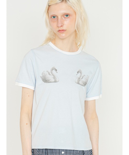 SORIN(ソリン )の「Swan Printed T-shirt/スワンプリント Tシャツ(Tシャツ/カットソー・レディース・グレー/ホワイト/サックスブルー・38)」の4枚目の写真