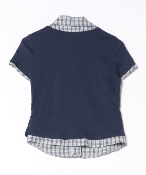Lis ardent(リスアルダン)の「チェック柄レイヤード風 フロントツイスト半袖トップス(Tシャツ/カットソー・レディース・ネイビー・M)」の12枚目の写真