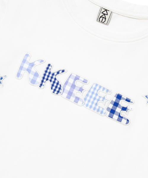 KKEEE(ケーケーイーイー)の「マイネームチェックパッチ半袖Tシャツ(3カラー)(Tシャツ/カットソー・レディース・ネイビー/ホワイト/アイボリー・FREE)」の5枚目の写真