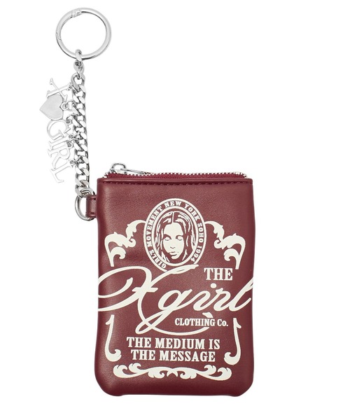 X-girl（エックスガール）の「FAUX LEATHER FACE COIN CASE（コインケース・レディース・ブラック/バーガンディー・ONE SIZE）」の2枚目の写真