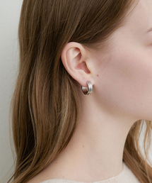line hoop one touch earrings (E066_silver medium)
