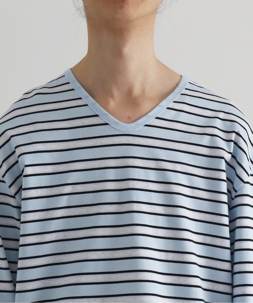 KAIKO(カイコー)の「KAIKO V neck border l/s t-shirt(Tシャツ/カットソー・メンズ・レッド/サックスブルー/トップグレー・2/1)」の9枚目の写真