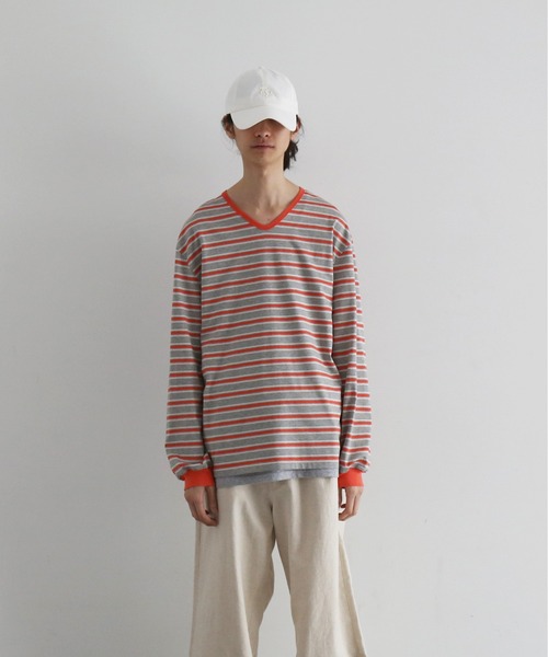 KAIKO(カイコー)の「KAIKO V neck border l/s t-shirt(Tシャツ/カットソー・メンズ・レッド/サックスブルー/トップグレー・2/1)」の14枚目の写真