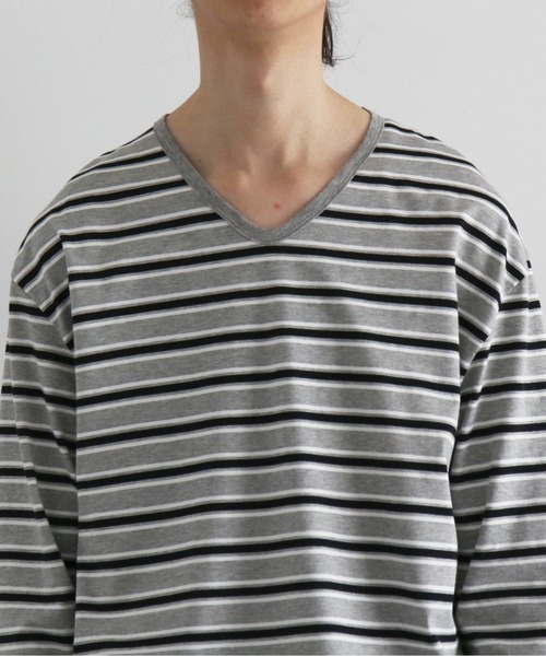 KAIKO(カイコー)の「KAIKO V neck border l/s t-shirt(Tシャツ/カットソー・メンズ・レッド/サックスブルー/トップグレー・2/1)」の6枚目の写真