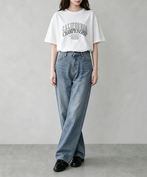 aimoha（アイモハ）の「カレッジロゴプリントTシャツ（Tシャツ/カットソー・レディース・ライトグレー/ホワイト/ダークグレー/チョコ/ブラック・FREE）」の7枚目の写真