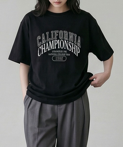 aimoha（アイモハ）の「カレッジロゴプリントTシャツ（Tシャツ/カットソー・レディース・ライトグレー/ホワイト/ダークグレー/チョコ/ブラック・FREE）」の20枚目の写真