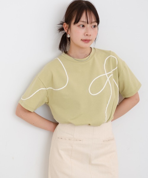 Bab(バブ)の「コード刺繍使いTシャツ(Tシャツ/カットソー・レディース・オフホワイト/グリーン/チャコールグレー・FREE)」の4枚目の写真