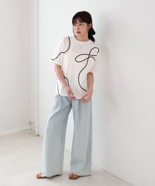 Bab(バブ)の「コード刺繍使いTシャツ(Tシャツ/カットソー・レディース・オフホワイト/グリーン/チャコールグレー・FREE)」の22枚目の写真