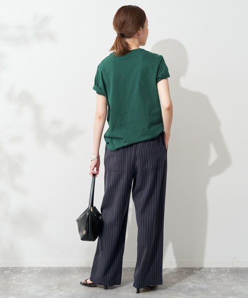 SLOBE IENA(スローブイエナ)の「《3サイズ展開/追加2》フィブリルストライプリラックスパンツ(その他パンツ・レディース・カーキ/ネイビー・36/40/38)」の12枚目の写真