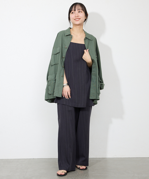 SLOBE IENA(スローブイエナ)の「《3サイズ展開/追加2》フィブリルストライプリラックスパンツ(その他パンツ・レディース・カーキ/ネイビー・36/40/38)」の14枚目の写真