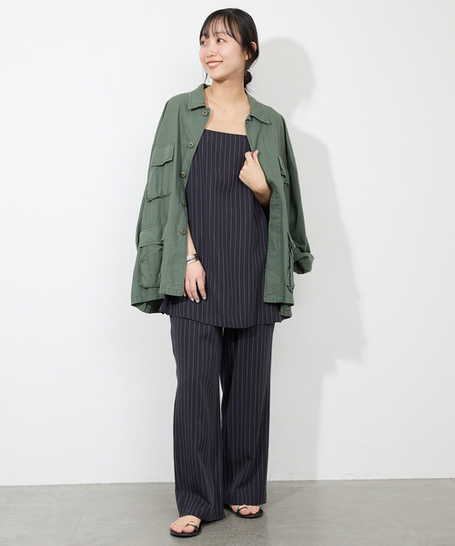 SLOBE IENA(スローブイエナ)の「《3サイズ展開/追加2》フィブリルストライプリラックスパンツ(その他パンツ・レディース・カーキ/ネイビー・36/40/38)」の15枚目の写真