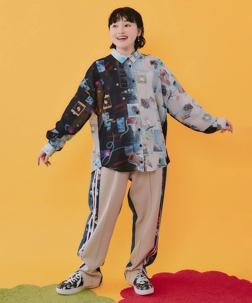 ScoLar(スカラー)の「162649:ポラロイド柄or花ネコストライプ柄 ガーゼシャツ(シャツ/ブラウス・レディース・ブラック/オフホワイト・M)」の12枚目の写真