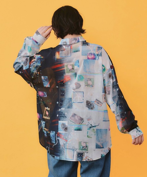 ScoLar(スカラー)の「162649:ポラロイド柄or花ネコストライプ柄 ガーゼシャツ(シャツ/ブラウス・レディース・ブラック/オフホワイト・M)」の14枚目の写真