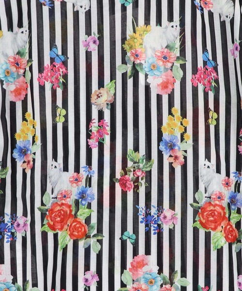 ScoLar(スカラー)の「162649:ポラロイド柄or花ネコストライプ柄 ガーゼシャツ(シャツ/ブラウス・レディース・ブラック/オフホワイト・M)」の8枚目の写真