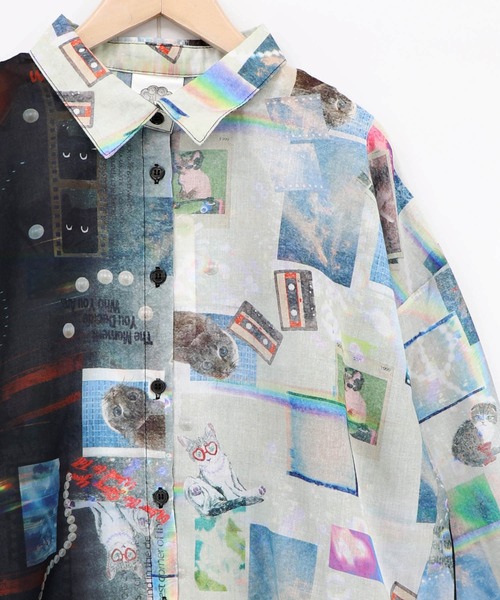 ScoLar(スカラー)の「162649:ポラロイド柄or花ネコストライプ柄 ガーゼシャツ(シャツ/ブラウス・レディース・ブラック/オフホワイト・M)」の10枚目の写真