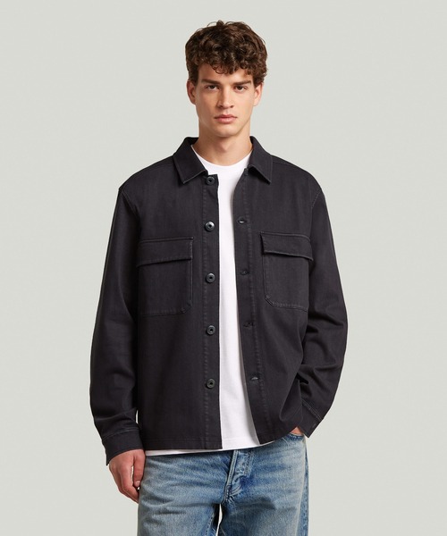 G-STAR(ジースター)の「Washed HB Overshirt Sweater/ウォッシュド加工スウェットシャツジャケット(シャツ/ブラウス・メンズ・ダークブラック/グリーン系その他・X-SMALL/SMALL/MEDIUM/LARGE)」の1枚目の写真