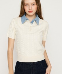 SLY | COLLAR DOCKING KNIT TOPS カラードッキングニットトップス 夏服 秋服(ニット/セーター)