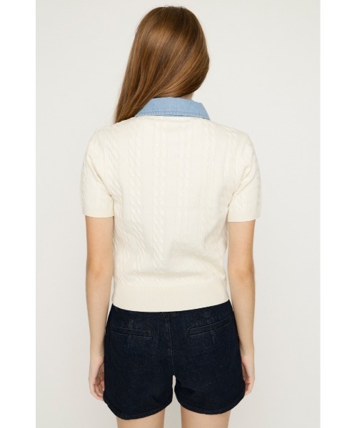 SLY(スライ)の「COLLAR DOCKING KNIT TOPS カラードッキングニットトップス 夏服 秋服(ニット/セーター・レディース・グレー/アイボリー/ダークパープル/ブラック・FREE)」の10枚目の写真