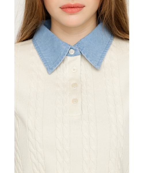 SLY(スライ)の「COLLAR DOCKING KNIT TOPS カラードッキングニットトップス 夏服 秋服(ニット/セーター・レディース・グレー/アイボリー/ダークパープル/ブラック・FREE)」の11枚目の写真