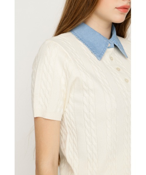 SLY(スライ)の「COLLAR DOCKING KNIT TOPS カラードッキングニットトップス 夏服 秋服(ニット/セーター・レディース・グレー/アイボリー/ダークパープル/ブラック・FREE)」の12枚目の写真