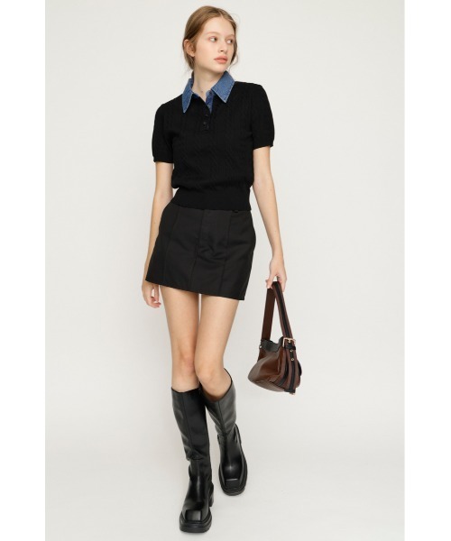 SLY(スライ)の「COLLAR DOCKING KNIT TOPS カラードッキングニットトップス 夏服 秋服(ニット/セーター・レディース・グレー/アイボリー/ダークパープル/ブラック・FREE)」の14枚目の写真
