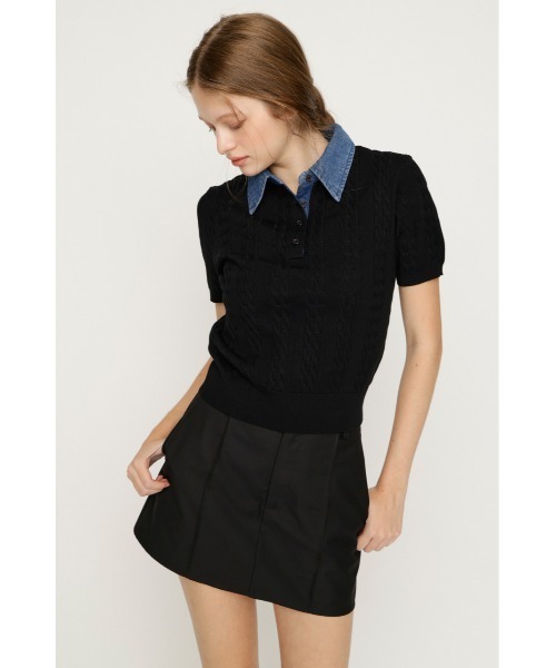SLY(スライ)の「COLLAR DOCKING KNIT TOPS カラードッキングニットトップス 夏服 秋服(ニット/セーター・レディース・グレー/アイボリー/ダークパープル/ブラック・FREE)」の15枚目の写真