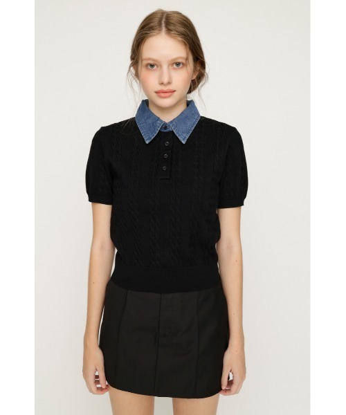 SLY(スライ)の「COLLAR DOCKING KNIT TOPS カラードッキングニットトップス 夏服 秋服(ニット/セーター・レディース・グレー/アイボリー/ダークパープル/ブラック・FREE)」の16枚目の写真